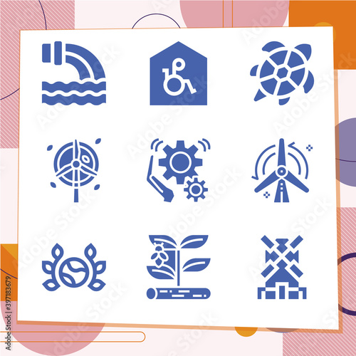 Simple set of 9 icons related to ecosystem