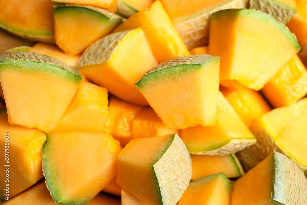 Pieces of tasty ripe melon as background, closeup Pieces of tasty ripe melon as background, closeup