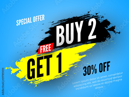 Special offer buy 2, free get 1 sale banner. Vector illustration.
