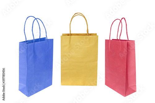 blank colorful three paper bag isolated on white with clipping path