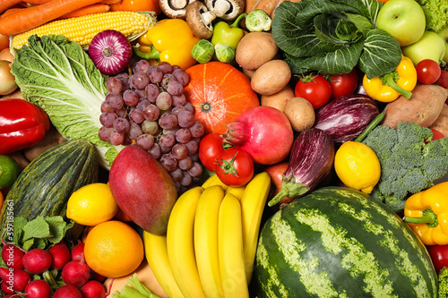 Wallpaper Mural Assortment of organic fresh fruits and vegetables as background, closeup Torontodigital.ca