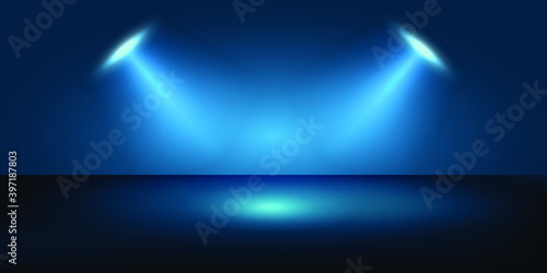 Blue spotlight abstract background. Dark blue stage. Eps10 vector illustration