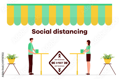 Quarantine Reopen cafe Social distancing People