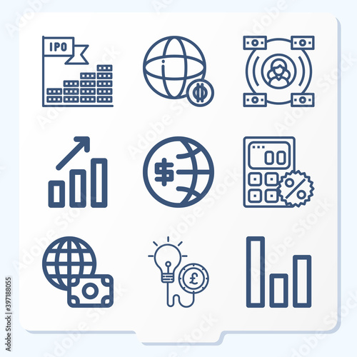 Simple set of 9 icons related to stock market