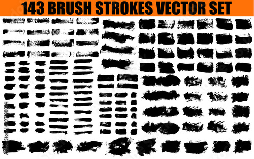 Large set different grunge brush strokes. Dirty artistic design elements isolated on white background. Black ink vector brush strokes 