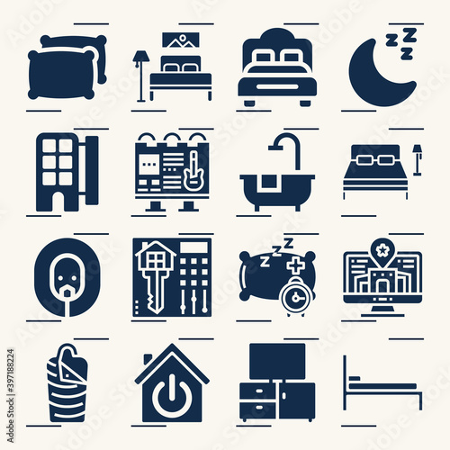 Simple set of bedroom related filled icons.