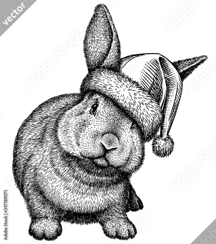black and white engrave isolated rabbit vector illustration