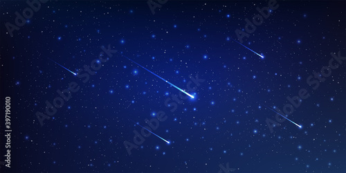 Beautiful galaxy background with nebula cosmos and comets. Stardust and bright shining stars in universal. Vector illustration.