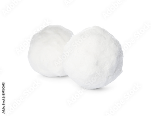 Round snowballs isolated on white. Winter activities
