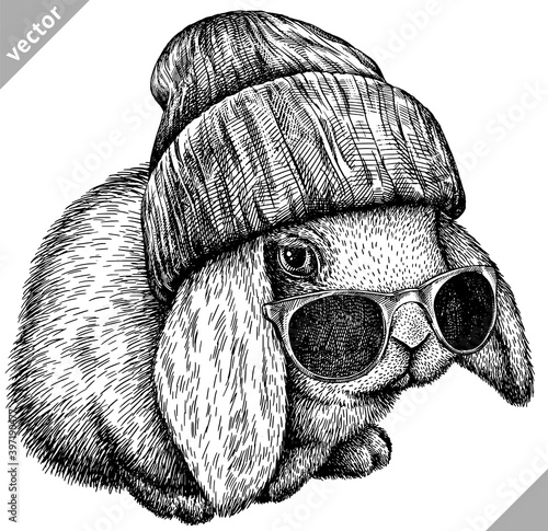 black and white engrave isolated rabbit vector illustration