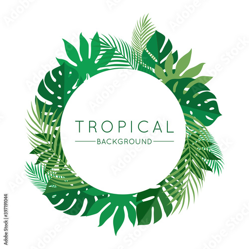Green Tropical Summer Background with Exotic Palm Plants and Leaves. Vector Floral Illustration for Use in Design