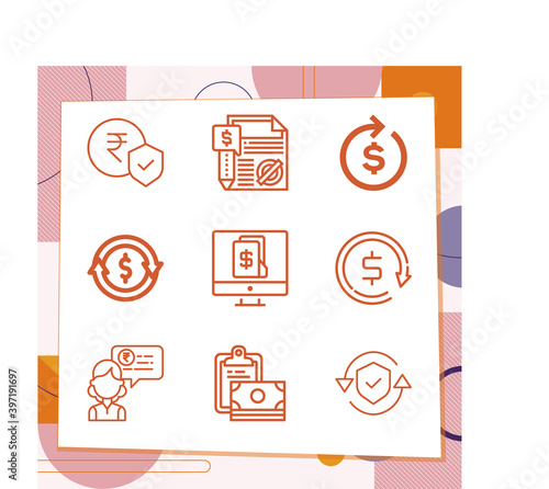 Simple set of 9 icons related to budgetary