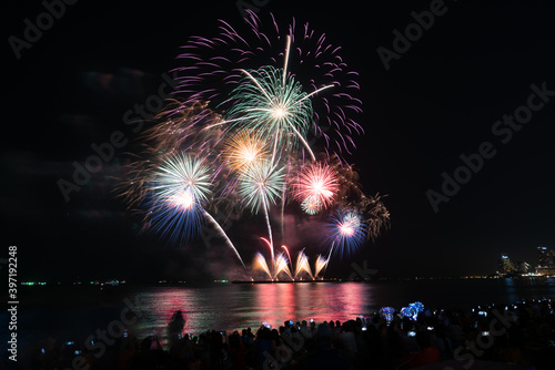 colorful fireworks on the night sky background.
