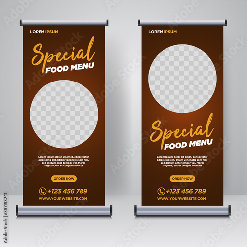 Food and Restaurant roll up banner design template