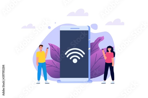 WiFi Connection concept. Remote connected devices. Vector illustration.