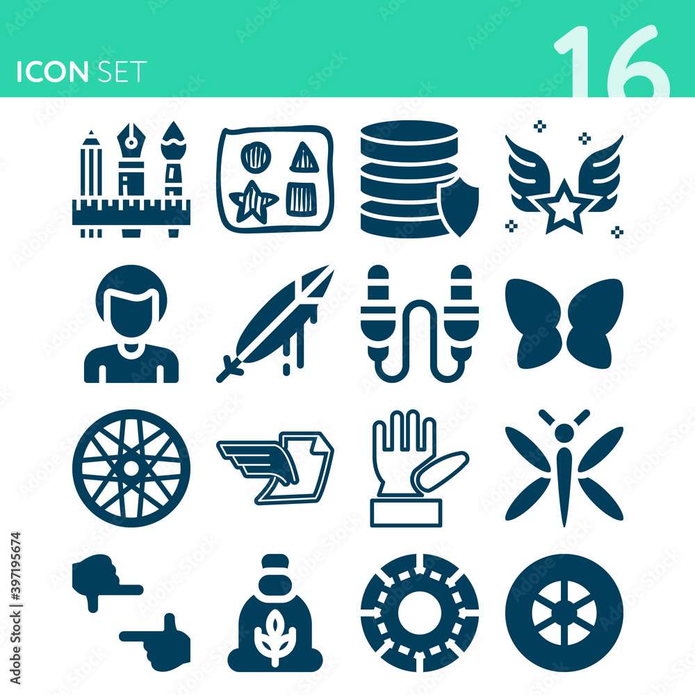 Simple set of 16 icons related to rack