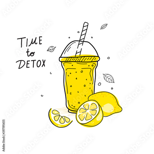 Smoothies or detox cocktail day poster in doodle style.