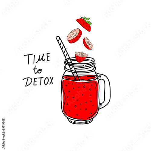 Smoothie cocktail for detox day poster in doodle style.