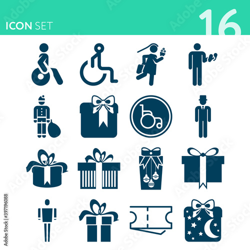 Simple set of 16 icons related to dip into