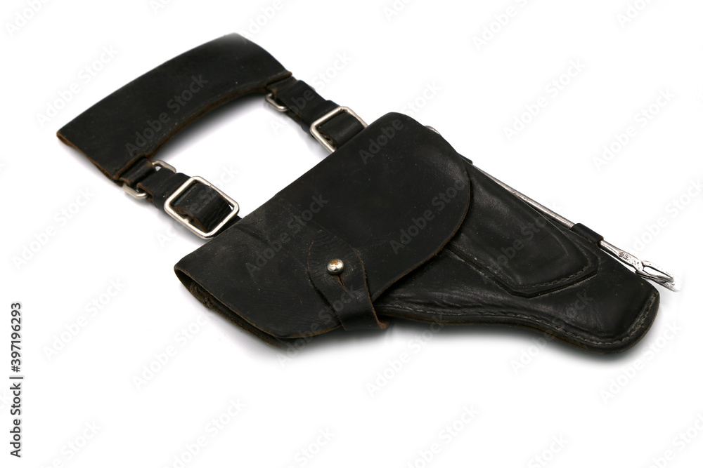 leather holster for a pistol on a white background leather holster for a pistol on a white background