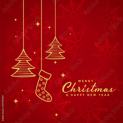 red merry christmas background with xmas elements design