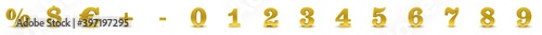 Percent sign 3d percentage numbers golden 0 1 2 3 4 5 6 7 8 9 dollar euro symbols plus minus sale icons