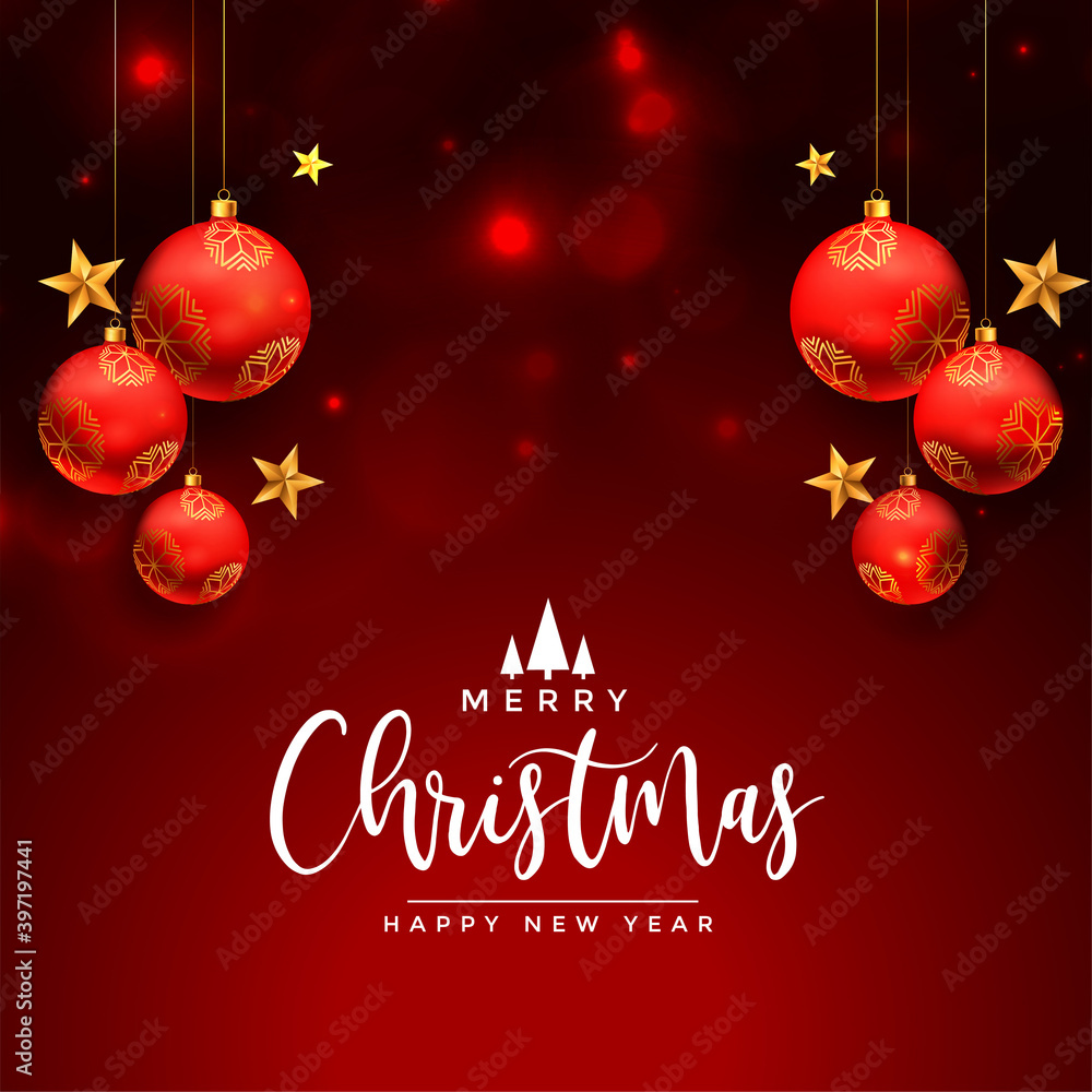 christmas greetings wishes card with realistic red balls christmas greetings wishes card with realistic red balls