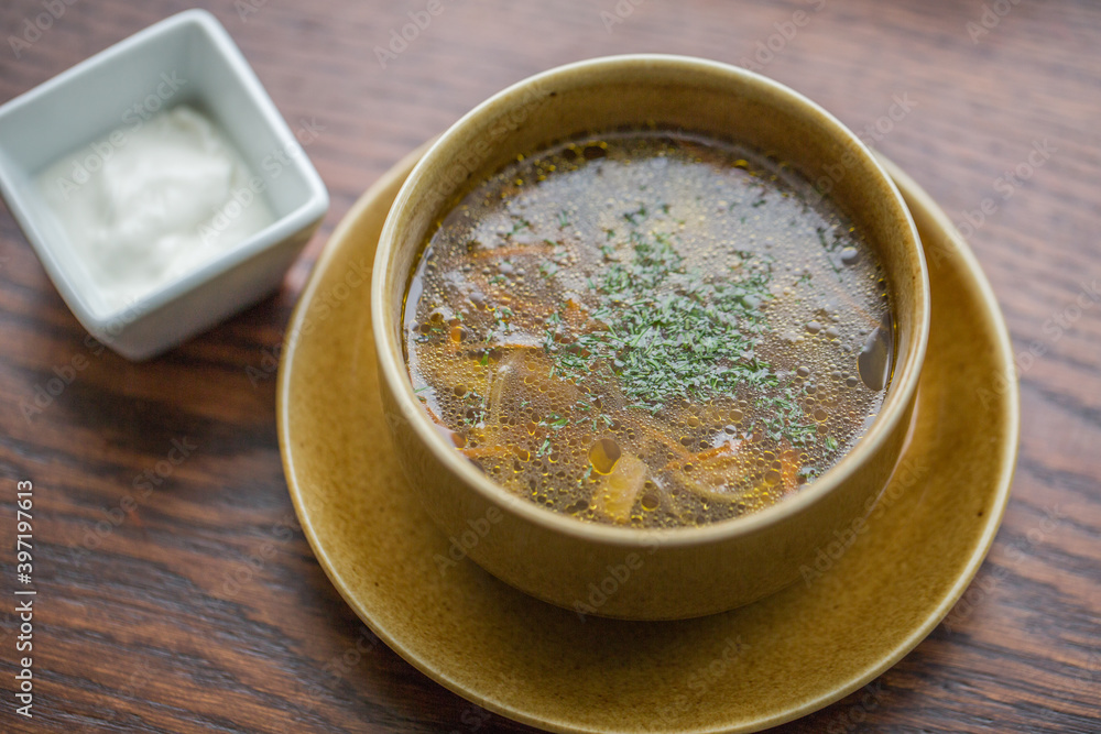 rich mushroom soup with vegetables and herbs rich mushroom soup with vegetables and herbs