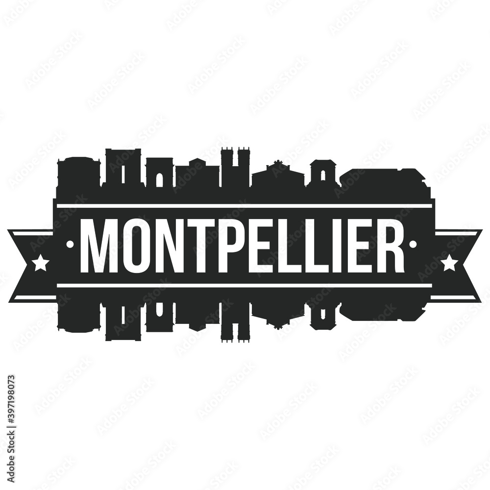 Montpellier France Europe Skyline Silhouette Design City Vector Art Famous Buildings Stamp Stencil.
