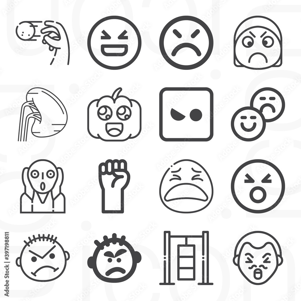 16 pack of anger  lineal web icons set