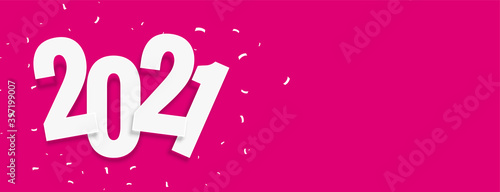 2021 pink new year banner with celebration confetti