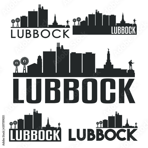 Lubbock Texas Flat Icon Skyline Vector Silhouette Design Set Logos.