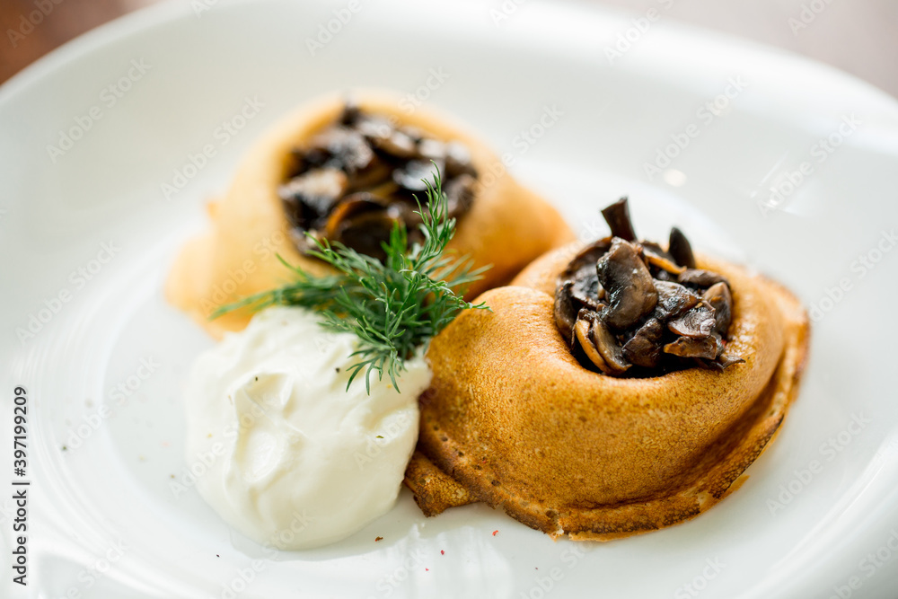 baked pancakes with mushrooms and sour cream baked pancakes with mushrooms and sour cream