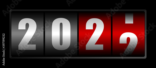 New year 2022 greeting card, vector illustration with counter on black background