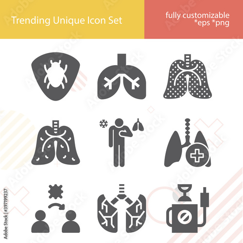 Simple set of pneumonia related filled icons.