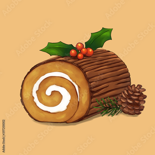 Yule log Christmas cake