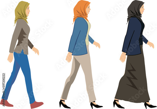 Vector - Muslim Woman Walk Side View Illustration