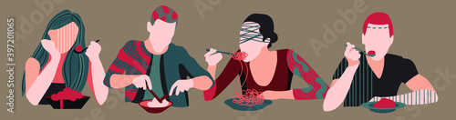 vector set of eating persons without face, abstract and flat design