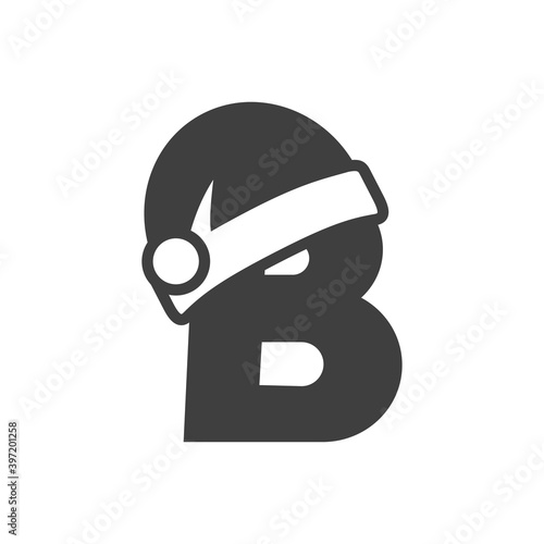 Logotipo inicial letra B con gorro Papá Noel color gris