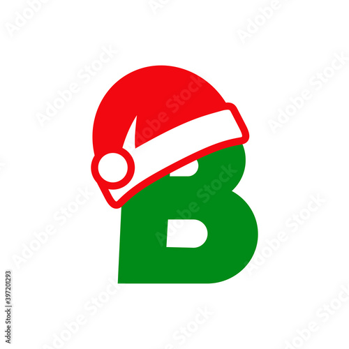 Logotipo inicial letra B con gorro Papá Noel en rojo y verde