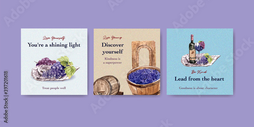 Advertise template with wine farm concept design for marketing watercolor vector illustration.