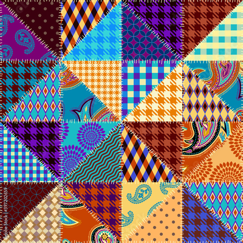 Seamless background pattern. Textile patchwork pattern. Vector image