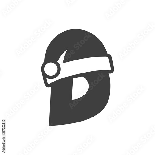 Logotipo inicial letra D con gorro Papá Noel color gris