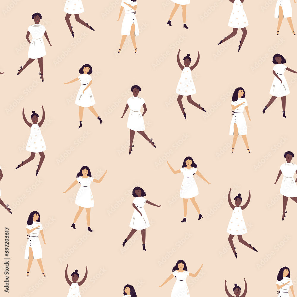 Seamless pattern with beautiful dancing woman. Vector illustration in a flat style Seamless pattern with beautiful dancing woman. Vector illustration in a flat style