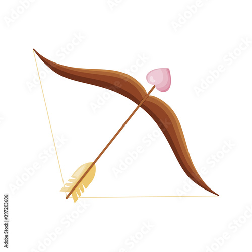 Cartoon cupid bow with arrow heart for Valentines day. Vector illustration