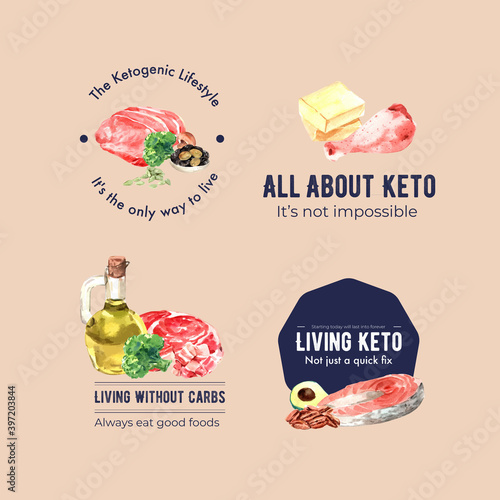 Logo design with ketogenic diet concept for branding and marketing watercolor vector illustration..