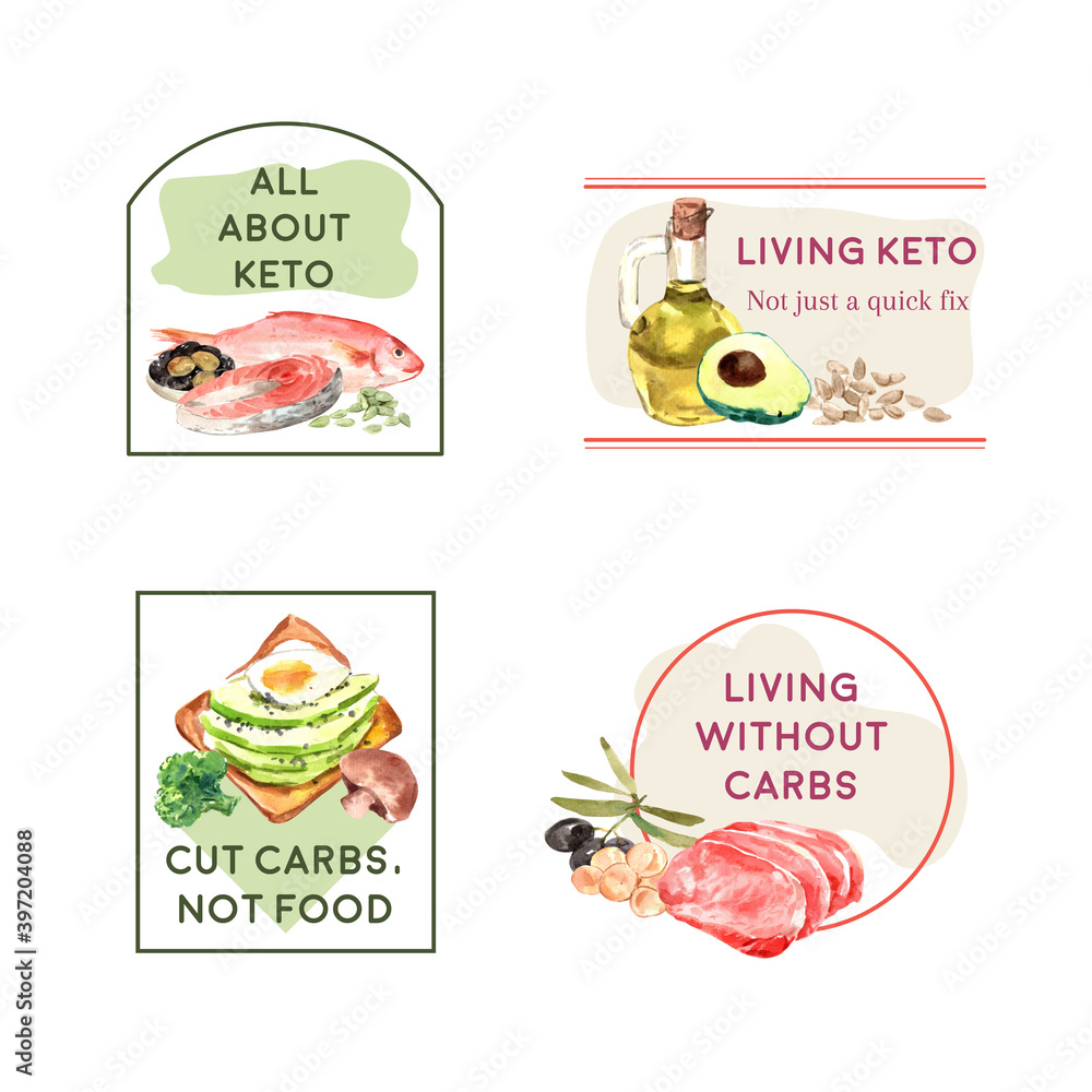 Logo design with ketogenic diet concept for branding and marketing watercolor vector illustration..