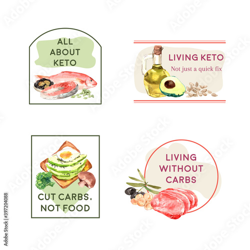 Logo design with ketogenic diet concept for branding and marketing watercolor vector illustration..