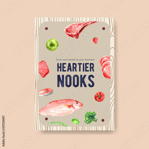 Poster template with ketogenic diet concept for advertise and brochure watercolor vector illustration.