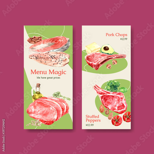 Menu template with ketogenic diet concept for restaurant and food shop watercolor vector illustration.